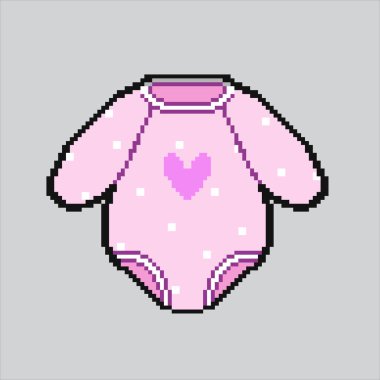 Piksel resim çizimi Bebek Elbiseleri. Pikselleştirilmiş Bebek Vücut Kıyafeti. Bebek Çocuk Kıyafetleri Vücut Simgesi piksel resim oyunu için piksellendi ve web sitesi ve video oyunu için simge oluşturuldu. Eski okul retro.