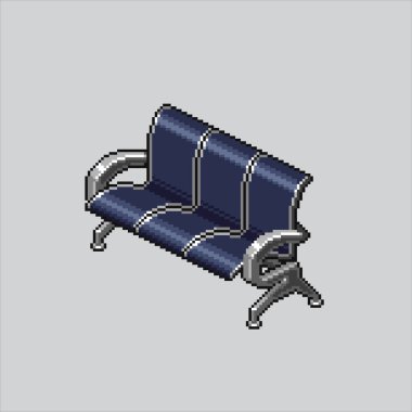 Pikselli sanat bekleme salonu sandalyeleri. Pikselleştirilmiş halk sandalyeleri. Kamu Bekleme Salonu ikonu piksel resim oyunu ve web sitesi ve video oyunu simgesi için renklendirildi. Eski okul retro.