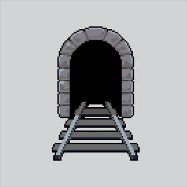 Pixel Sanat Çizimi Demiryolu Tüneli. Pikselleştirilmiş tünel girişi. Piksel resim oyunu için Demiryolu Tüneli Giriş simgesi, web sitesi ve video oyunu için ikon. Eski okul retro.