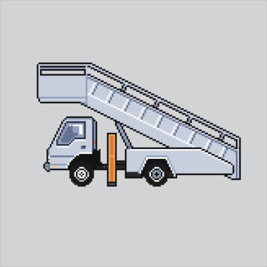 Piksel sanat çizimi Oto Merdiveni. Pixelated Havaalanı Merdiven Kamyonu. Havaalanı Oto Merdiveni simgesi piksel resim oyunu ve web sitesi ve video oyunu simgesi için renklendirildi. Eski okul retro