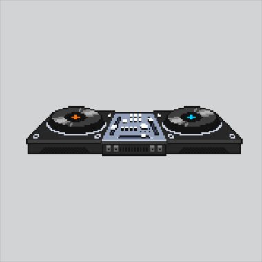 Pixel sanat çizimi DJ Müzik Vinili. Pikselleştirilmiş Plaka Kaydı. Piksel resim oyunu için DJ Vinyl Plate Record simgesi ve web sitesi ve video oyunu için ikon. Eski okul retro.