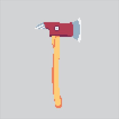 Pikselli sanat çizimi itfaiyeci Axe. Pikselleştirilmiş Kırmızı Balta. İtfaiyeci Red Axe simgesi piksel resim oyunu için piksellendi ve web sitesi ve video oyunu için simge oluşturuldu. Eski okul retro.