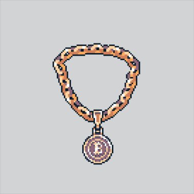 Pixel art illustration Hip hop Necklace. Pixelated Gold Chain. Hip hop Gold Necklace Chain icon pixelated for the pixel art game and icon for website and video game. old school retro. clipart