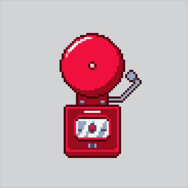 Resim pikseli yangın alarmı. Pikselleştirilmiş ateş sinyali. Kırmızı Yangın Alarmı Sinyal simgesi piksel resim oyunu için piksellendi ve web sitesi ve video oyunu için simge oluşturuldu. Eski okul retro.