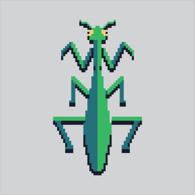 Mantid Piksel Sanat Çizimi. Mantodea pikseli. Mantis Mantodea Böcek Simgesi piksel resim oyunu için piksellendi ve web sitesi ve video oyunu için simge oluşturuldu. Eski okul retro.