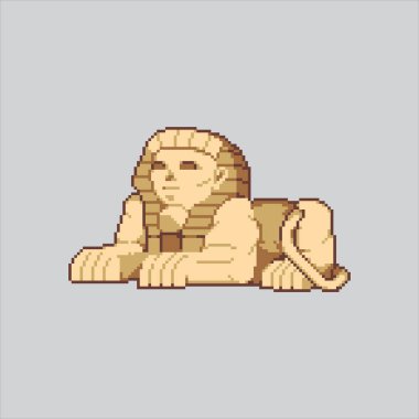 Piksel Sanat Çizimi Sphynx Heykeli. Pikselleştirilmiş Mısır Sphynx. Mısır Sphynx Heykel Simgesi piksel resim oyunu ve web sitesi ve video oyunu simgesi için piksellendi. Eski okul retro.