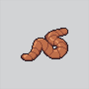 Piksel Resim Solucan Yemi. Pikselleştirilmiş Balık Yemi. Toprak Solucanı Balık Simgesi piksel resim oyunu için piksellendi ve web sitesi ve video oyunu için simge oluşturuldu. Eski okul retro.