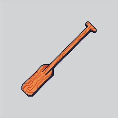 Piksel Sanat Çizimi Tekne Yüzgeci. Pikselleştirilmiş Paddle. Wooden Bot Paddle Simgesi piksel resim oyunu için piksellendi ve web sitesi ve video oyunu için simge oluşturuldu. Eski okul retro.