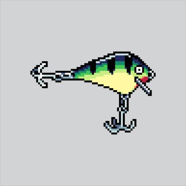 Piksel Sanat Çizimi Fishing Lure. Pikselleştirilmiş Balık Yemi. Lure Bait Rod Simgesi piksel resim oyunu ve web sitesi ve video oyunu simgesi için resmedildi. Eski okul retro.