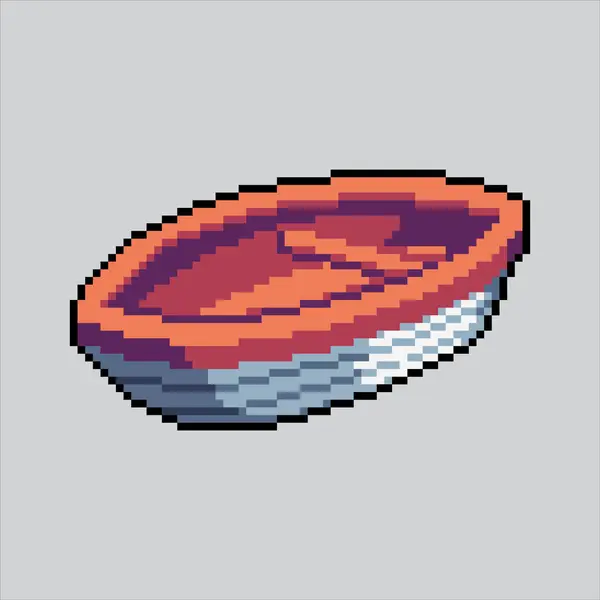 Pixel sanat çizimi balıkçı teknesi. Pixelated Balıkçılık Kanosu. Balıkçı teknesi kanosu simgesi piksel resim oyunu için piksellendi ve web sitesi ve video oyunu için simge oluşturuldu. Eski okul retro.