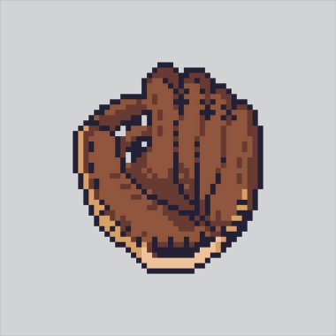 Pixel sanat illüstrasyonu Beyzbol Eldiveni. Pikselleştirilmiş spor eldivenleri. Kahverengi Beyzbol Spor Eldivenleri Simgesi piksel resim oyunu ve web sitesi ve video oyunu simgesi için renklendirildi. Eski okul retro.
