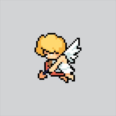 Piksel sanat çizimi Aşk Meleği. Pikselleştirilmiş Aşk Tanrısı. Aşk Meleği Simgesi piksel resim oyunu için piksel, web sitesi ve video oyunu için simge oluşturuldu. Eski okul retro.