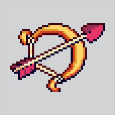 Piksel Sanat Çizimi Eros Arrow. Pikselleştirilmiş Aşk oku. Aşk Tanrısı Aşk Yayı ve Ok Simgesi piksel resim oyunu ve web sitesi ve video oyunu simgesi için renklendirildi. Eski okul retro.