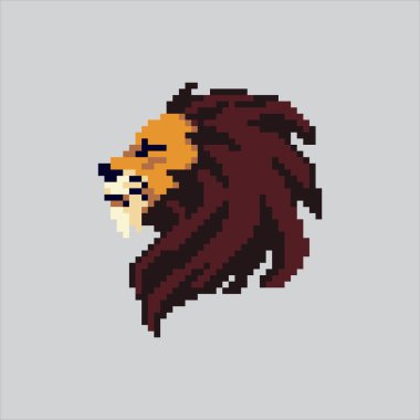 Piksel Sanat Çizimi Aslan Hayvanı. Pikselleştirilmiş Aslan Canavarı. Etobur Aslan Hayvan Simgesi piksel resim oyunu için piksellendi ve web sitesi ve video oyunu için simge oluşturuldu. Eski okul retro.