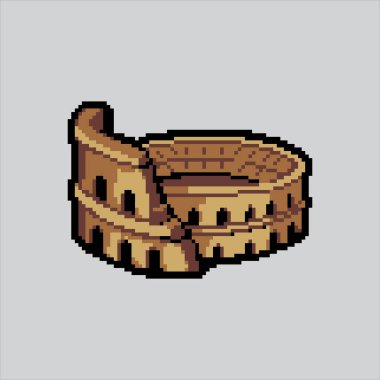 Piksel Sanat Çizimi Gladyatör Kolezyumu. Pixelated Coliseum Landmark. Roman Gladyatör Colosseum Landmark Simgesi piksel resim oyunu için piksellendi ve web sitesi ve video oyunu için simge oluşturuldu. Eski okul retro.