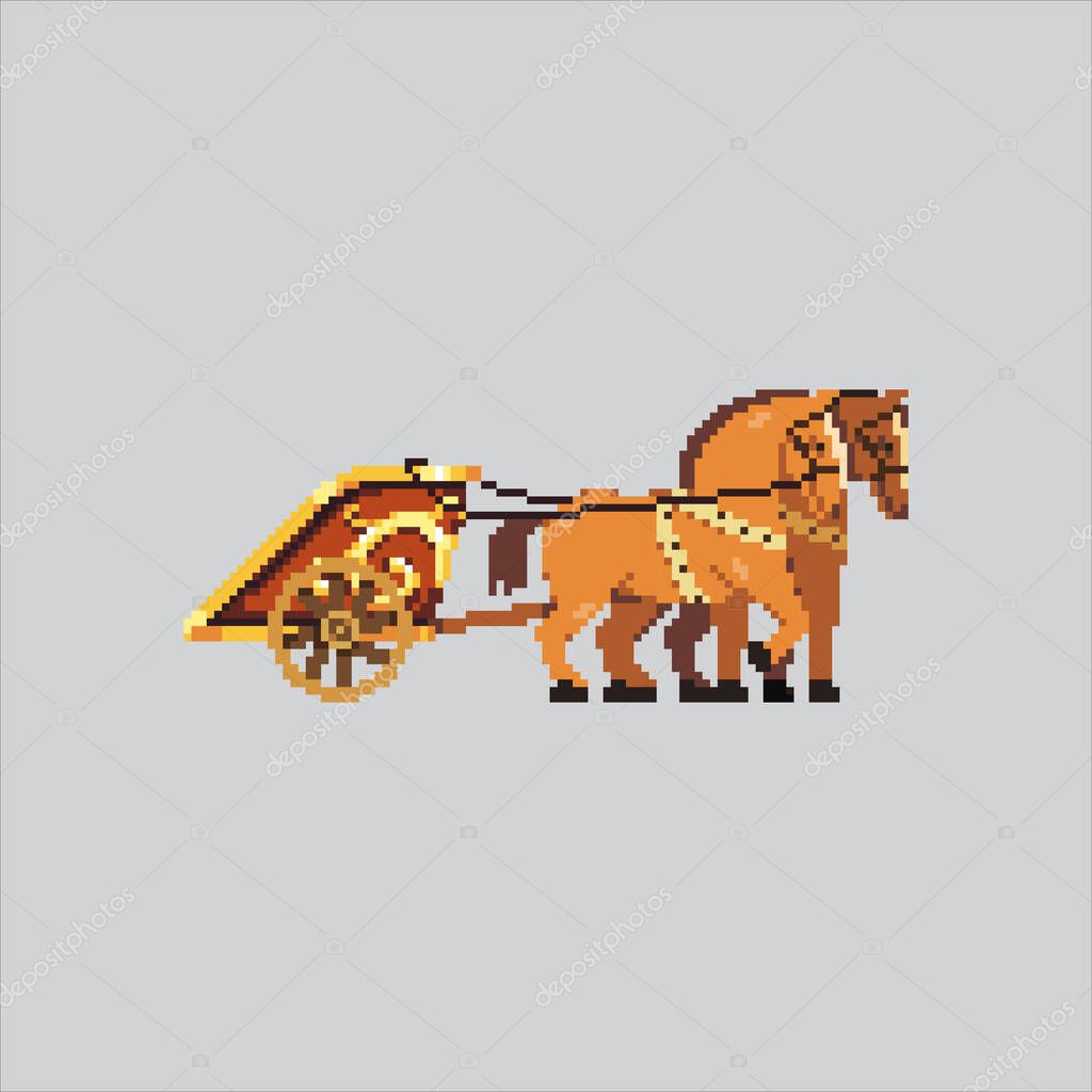 Pixel art illustration Chariot Gladiator. Pixelated Chariot Cavalry. Roman chariot cavalry gladiator Icon pixelated for the pixel art game and icon for website and video game. old school retro.