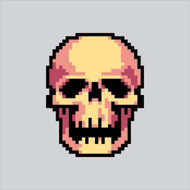 Piksel Sanat Çizimi Kurukafa Kemiği. Pikselleştirilmiş Kafatası İskeleti. Skeleton Skeleton Bones Icon piksel resim oyunu için piksellendi ve web sitesi ve video oyunu için simge oluşturuldu. Eski okul retro.
