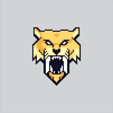 Piksel Sanat Çizimi Kılıç Diş. Pixelated Sabretooth Tiger. İlkel Vahşi Kılıç dişli Kaplan silahı piksel sanatı oyunu için ikon web sitesi ve video oyunu için ikon. Eski okul retro.