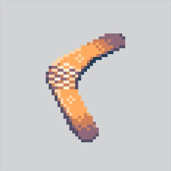 Piksel Sanat Çizimi İlkel Bumerang. Pikselleştirilmiş Mağara Adamı Bumerang. İlkel Mağara Adamı Bumerang Silah Simgesi piksel resim oyunu için piksellendi ve web sitesi ve video oyunu için simge oluşturuldu. Eski okul retro.