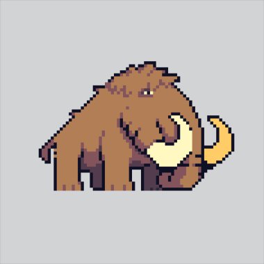 Piksel sanat illüstrasyonu İlkel Mamut. Pikselleştirilmiş Antik Mamut. Antik İlkel Mamut Fil silahı piksel sanat oyunu için pikselleştirilmiş ikon ve web sitesi ve video oyunu için ikon. Eski okul retro.