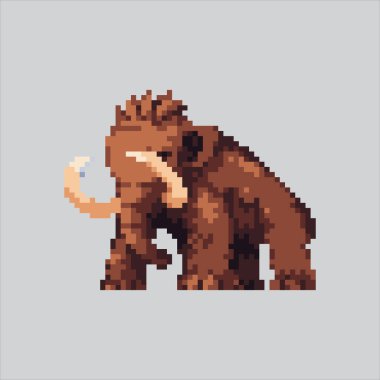 Piksel sanat illüstrasyonu İlkel Mamut. Pikselleştirilmiş Antik Mamut. Antik İlkel Mamut Fil silahı piksel sanat oyunu için pikselleştirilmiş ikon ve web sitesi ve video oyunu için ikon. Eski okul retro.