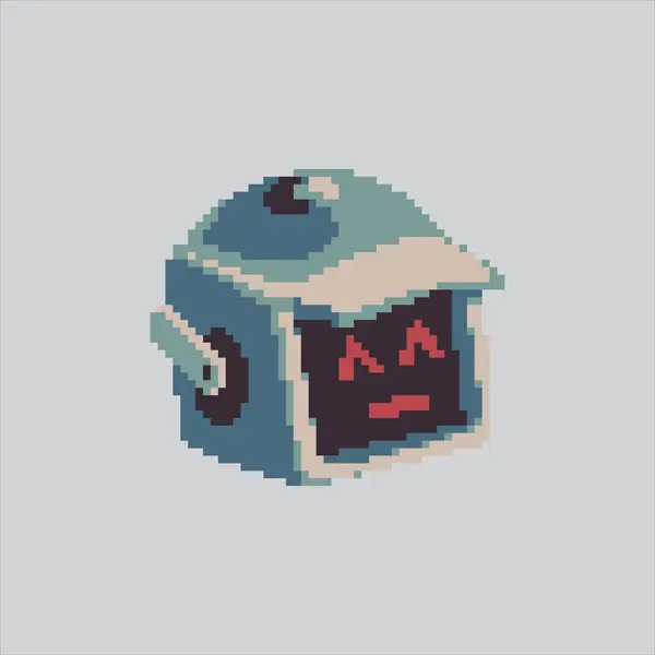 Piksel Sanat Çizimi Fütürist Robot. Pikselleştirilmiş Robot Kafa. Gelecekçi Robot Kafa Simgesi piksel resim oyunu için piksellendi ve web sitesi ve video oyunu için simge oluşturuldu. Eski okul retro.