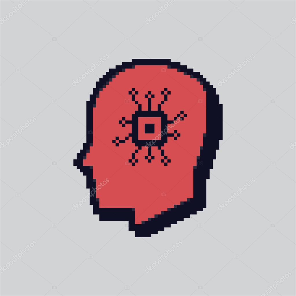 Pixel art illustration Chip Head. Pixelated AI head. Futuristic Chip Head Artificial Intelligence Icon pixelated for the pixel art game and icon for website and video game. old school retro.