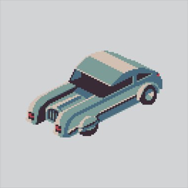 Piksel Sanat Çizimi Fütüristik Araba. Pixelated Cyberpunk Car. Gelecekçi Siberpunk Araba Simgesi piksel resim oyunu için pikselleştirildi ve web sitesi ve video oyunu için simge oluşturuldu. Eski okul retro.