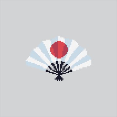 Pixel sanat illüstrasyonu Japon hayranı. Pikselleştirilmiş Kültür Hayranı. Japon Fan Kültür Simgesi piksel resim oyunu için piksellendi ve web sitesi ve video oyunu için simge oluşturuldu. Eski okul retro.