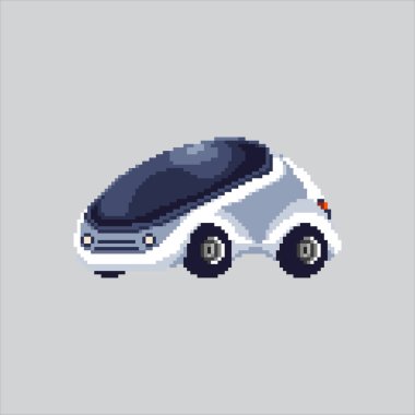 Piksel Sanat Çizimi Fütüristik Araba. Pikselleştirilmiş otomatik araba. Piksel resim oyunu için Öz Sürücü Gelecek Otomobil Simgesi, web sitesi ve video oyunu için ikon. Eski okul retro.