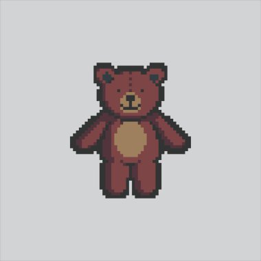 Pixel Sanat Çizimi Oyuncak Ayı. Pixelated Şirin Oyuncak Ayı. Şirin Oyuncak Ayı Oyuncak Simgesi piksel resim oyunu ve web sitesi ve video oyunu simgesi için piksellendi. Eski okul retro.