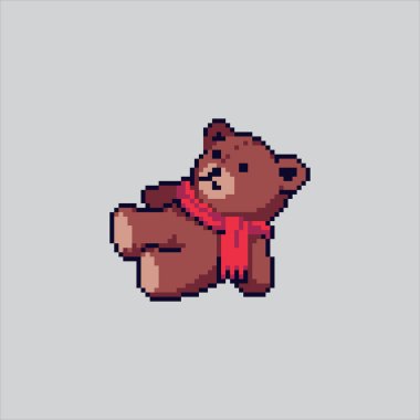 Pixel Sanat Çizimi Oyuncak Ayı. Pixelated Şirin Oyuncak Ayı. Şirin Oyuncak Ayı Oyuncak Simgesi piksel resim oyunu ve web sitesi ve video oyunu simgesi için piksellendi. Eski okul retro.