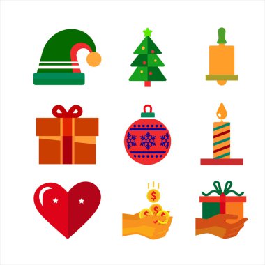 Noel ikonu Noel Çiçeği Ağacı Noel Geyiği Çizgi Filmi Tarzı. Noel Günü için Vektör İllüstrasyonu