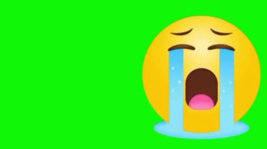Yeşil ekranda yeşil gözlü ağlayan emoji.