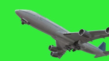 Gökyüzünde yeşil arka planda uçan uçak