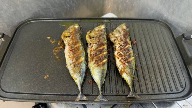 Izgara uskumru balığı. Elektrikli ızgarada.