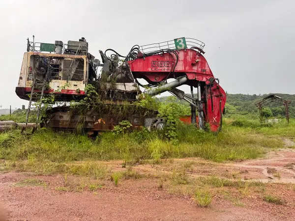 Terk Edilmiş Kırmızı ve Beyaz Ağır Makineler Kırsal Alandaki Bitkilerle Kaplanmış