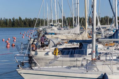Espoo Finland - Haziran 04, 2024: Finlandiya 'daki Suomenoja limanının güzel manzarası