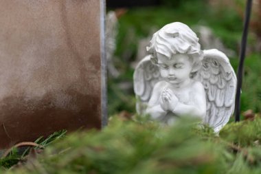 Finlandiya 'da, taş bir melek tarafından işaretlenmiş yalnız bir mezarlığın bulunduğu huzurlu bir Lüterik mezarlık. Çevre sakin ve sakin, saygılı bir atmosferi yansıtıyor.