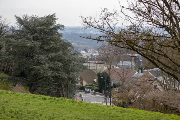 Fransa, Paris, 21 Şubat 2025: Yumuşak bir gökyüzünün altında Paris 'in çatıları üzerinde panoramik bir manzara.