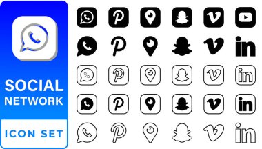 Facebook, twitter, instagram, youtube, snapchat, pinterest, Whatsap, linkedin, periscope, vimeo - popüler sosyal medya logosu koleksiyonu. Sosyal medya simgeleri. Gerçekçi ol.