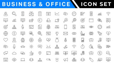 Business andoffice web icons in line style. Money, bank, contact, infographic. Icon collection. Vector illustration clipart