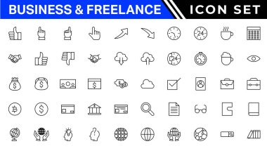 İş ve Finans web simgeleri aynı hizada. Para, banka, bağlantı, bilgi. Simge koleksiyonu. Vektör illüstrasyonu