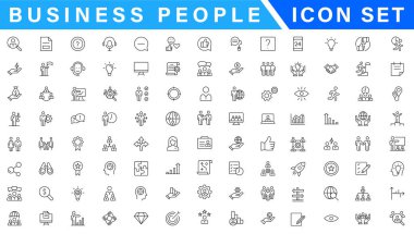 Business people line icons set. Businessman outline icons collection. Teamwork, human resources, meeting, partnership, meeting, work group, success, resume - stock vecto clipart