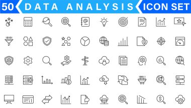 Veri Analizi İlgili Vektör Hattı Simgeleri. Büyük Veri, İşlem, Performans ve daha fazlası gibi simgeler içerir