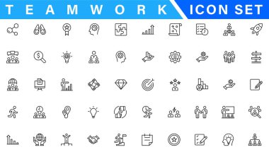 İş adamları çizgi simgeleri ayarlandı. İş adamı ikon koleksiyonunu özetliyor. Takım çalışması, insan kaynakları, toplantı, ortaklık, toplantı, çalışma grubu, başarı, özgeçmiş - hisse vektörü