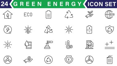 Biyo-yakıt, Yeşil Enerji Hattı Simgesi Ayarlandı. Yenilenebilir Doğa Gücü Doğrusal Piktogram. Çevresel Kaynak Özet Sembolünün Geri Dönüşümü. Eko Elektrik Enerjisi. Düzenlenebilir Vuruş. İzole Vektör İllüstrasyonu