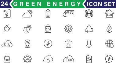 Biyo-yakıt, Yeşil Enerji Hattı Simgesi Ayarlandı. Yenilenebilir Doğa Gücü Doğrusal Piktogram. Çevresel Kaynak Özet Sembolünün Geri Dönüşümü. Eko Elektrik Enerjisi. Düzenlenebilir Vuruş. İzole Vektör İllüstrasyonu