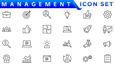 İş ve yönetim çizgisi simgeleri ayarlandı. Yönetim simgesi koleksiyonu