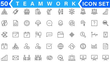 Teamwork line icons set. Businessman outline icons collection. Work group and human resources. Business teamwork, human resources, meeting, partnership, meeting, work group, success